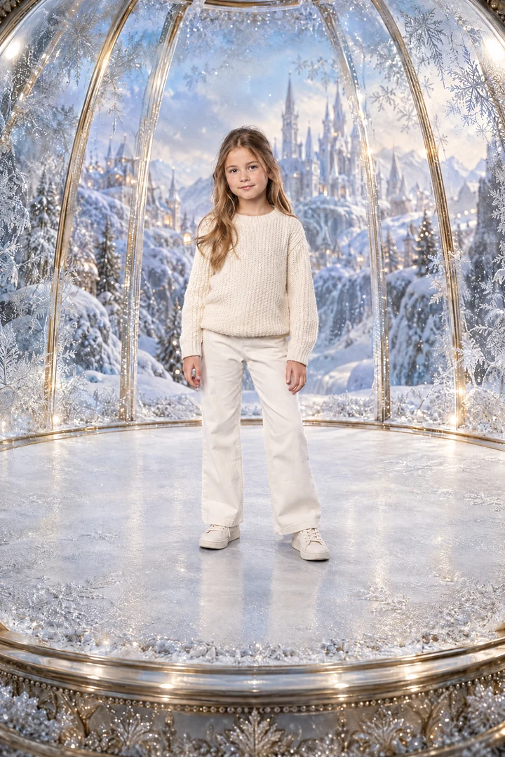 Winter portrait in a glass snow globe