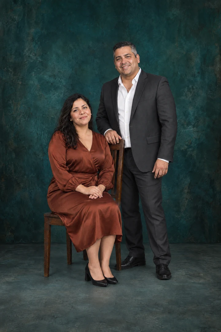 Couple portrait showing lighting and contact with the studio floor